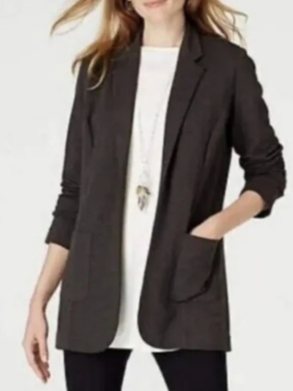 J. Jill Ponte Long Cardigan Sweater Jacket 3X Gray Stretch Open Front